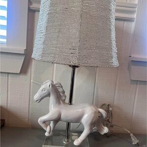 Pottery Barn White Unicorn Lamp with Pottery Barn Lampshade